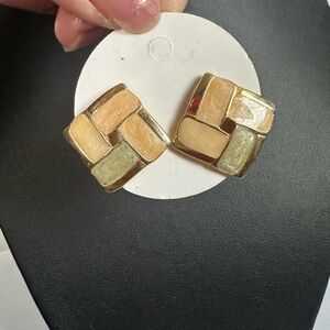 Elegant Gold and Tan Geometric Earrings